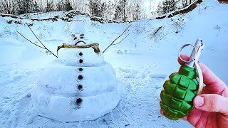 EXPERIMENT: how strong is snowman | snowman explosion with firecrackers
