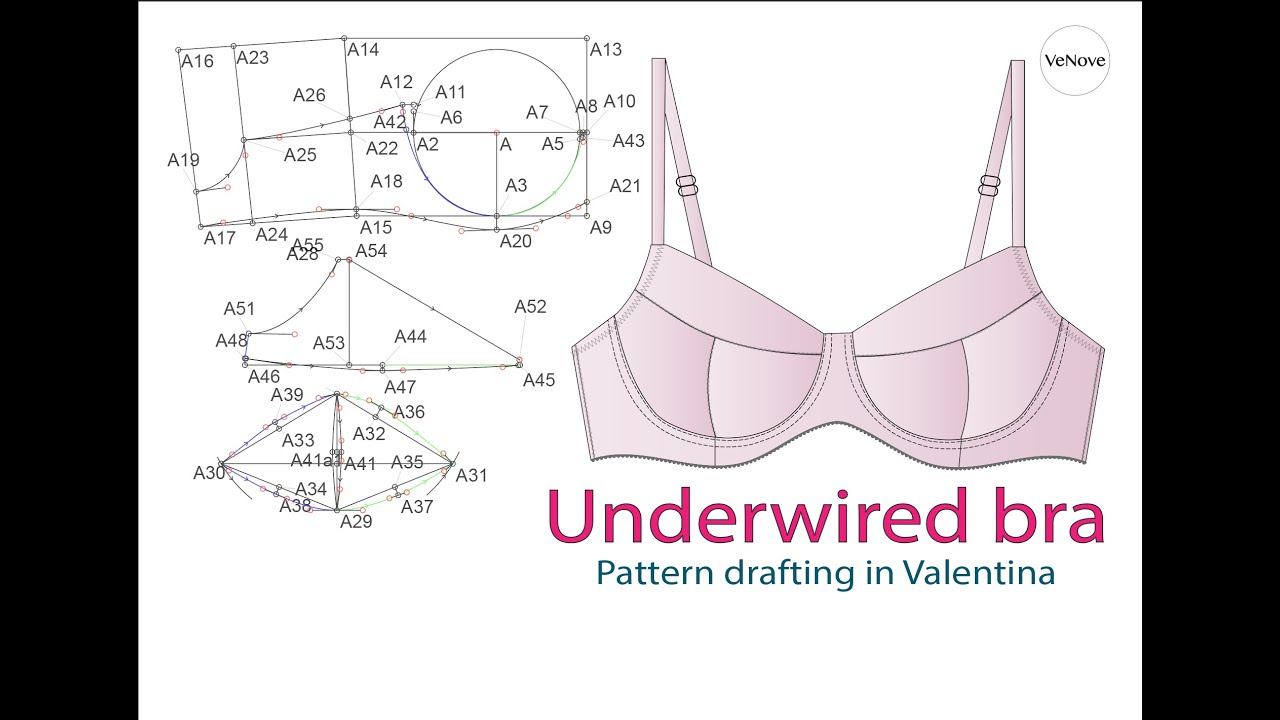 Underwired bra draft in an open-source pattern making program
