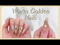 Nail Art Korean Nail 💅/Warm golden nails/poly gel extension/winter nail/self nail/nail design