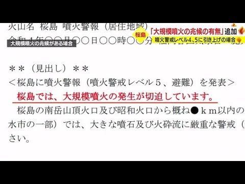【桜島】噴火警戒レベル引き上げ時　「大規模噴火の兆候の有無」発表するよう運用を変更　気象庁（2022.11.22）