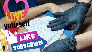 Me Putting Stencil On Lion Design To Be Tattoo