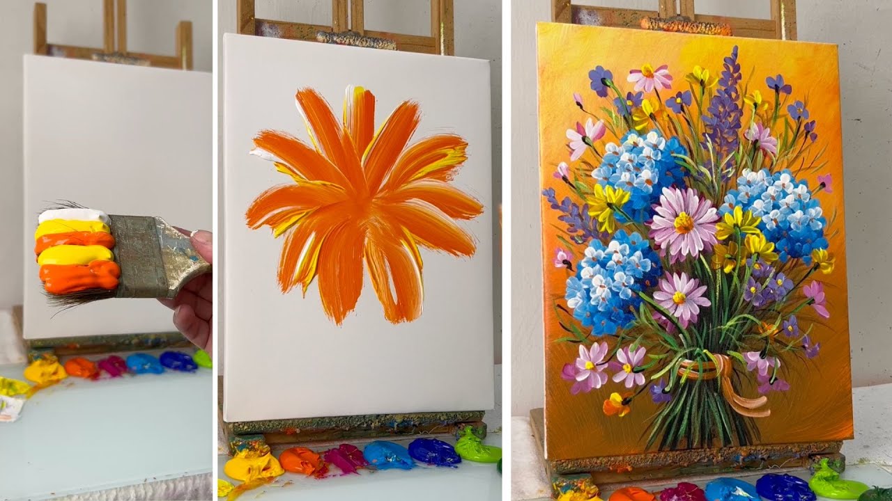 How to Paint a Colorful Floral Bouquet | Easy Acrylic Flower Painting Tutorial #128