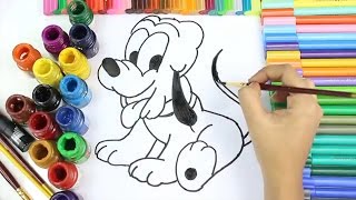 How to color Pluto Dog colouring Pages For Kids to Learn Colors | colouring Book : Pluto the Dog
