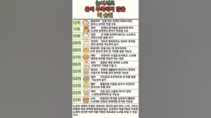 늙어서도 돈이 부족하지 않을 띠 순위는?