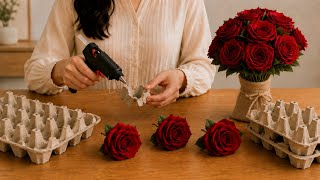 I Turned Egg Cartons into a Beautiful Rose 🌹 DIY Rose Boquet / Easy Egg Tray Recycled Craft 