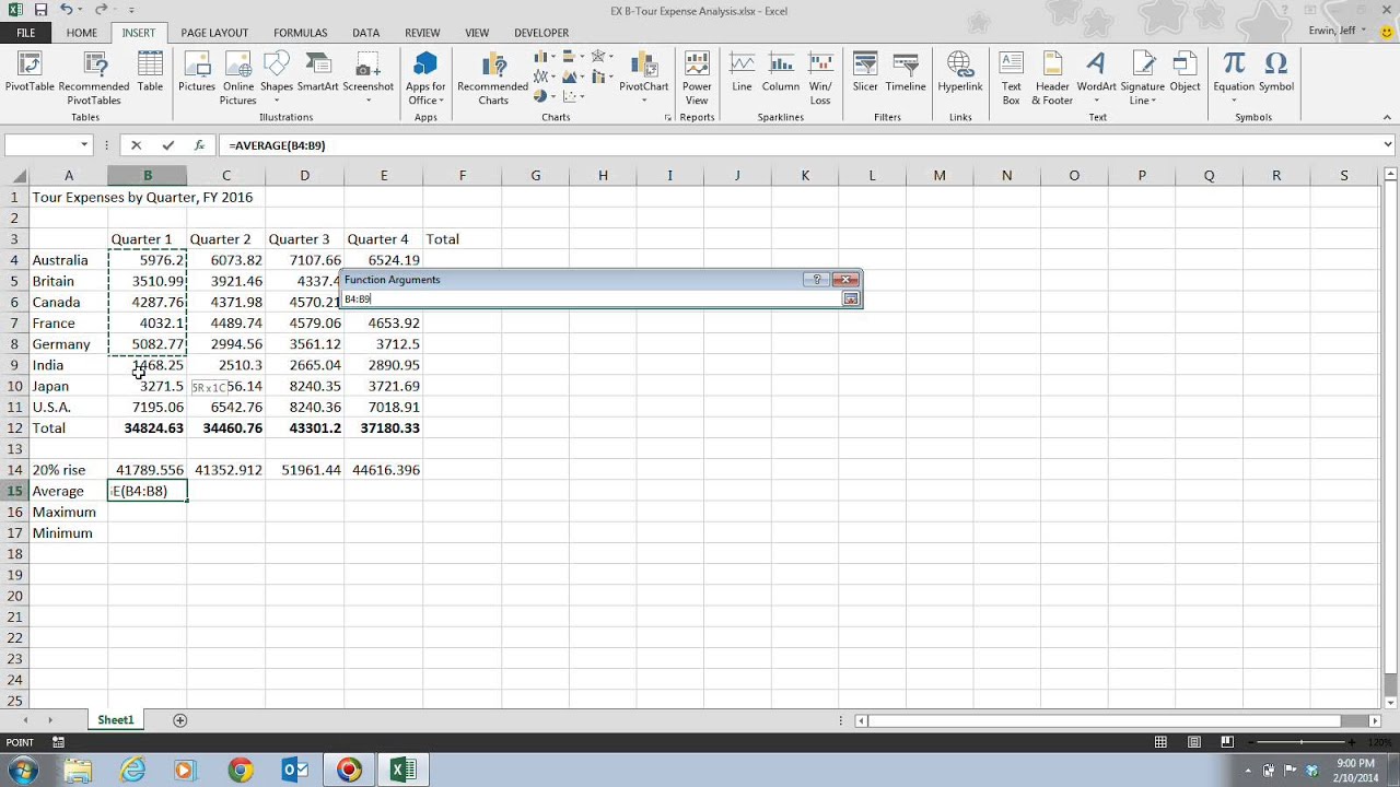 Excel 2013 Unit B Video 2 - Insert a Function - YouTube