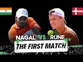 The first match holger rune vs sumit nagal 2023 davis cup denmark vs india