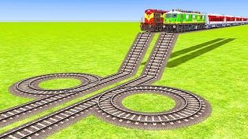 Impossible Double Stairs 360 Degree Overlapping Rail Tracks Vs Trains Crossing - BeamNG.Drive