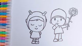 dibujar y colorear Pocoyó y Nina  👶  dibujo para niños