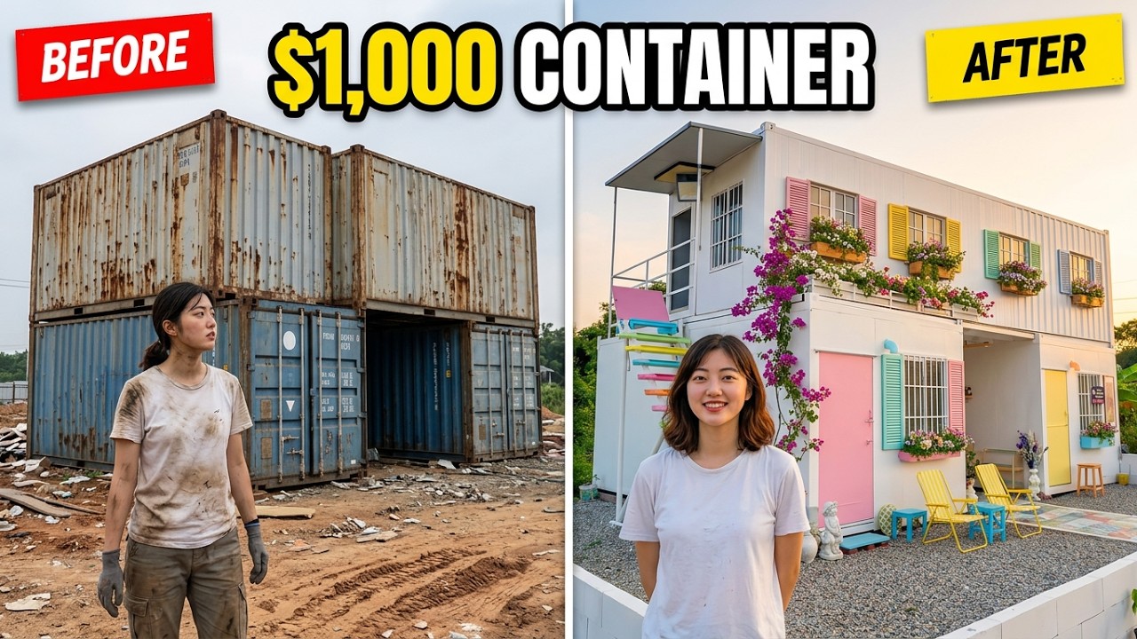 Challenge: Two sisters build a container house on a $1,000 budget (from start to finish)