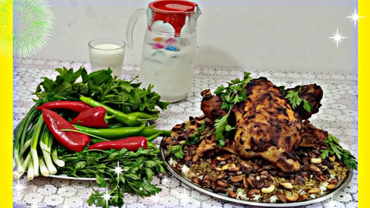 منسف الفريكةمع رزمع الفروج باالفرن