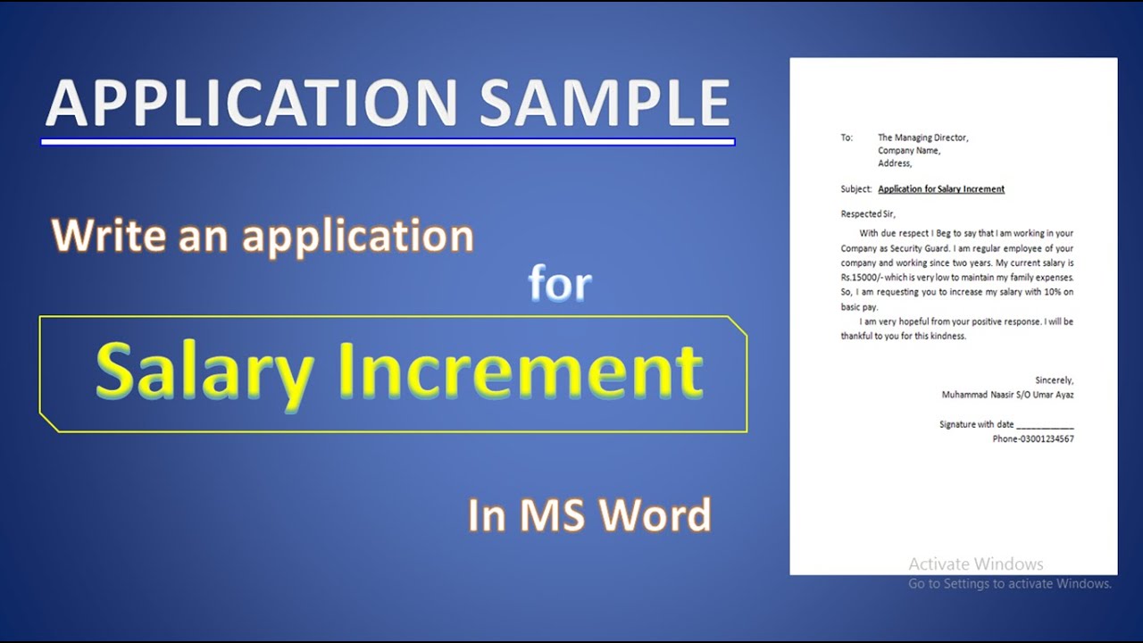 application for salary increment sample letter