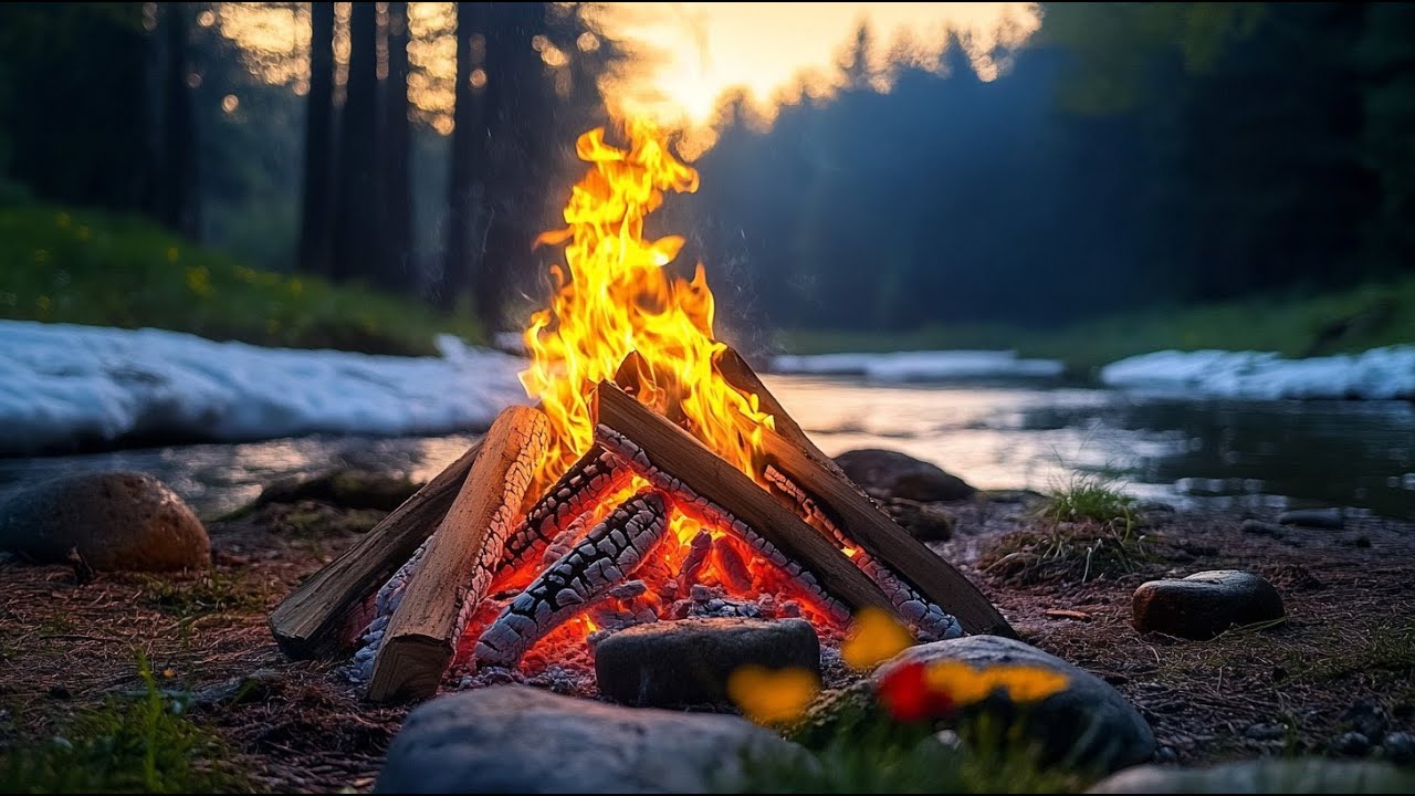 4K - Campfire by the Forest Stream. Relaxing Sounds of Nature 🔥 - YouTube