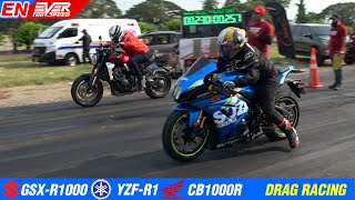 DRAG RACES: Suzuki GSX-R1000 🆚️ Honda CB1000R 🆚️ Yamaha R1 🔥 1st Challenge of Track Times 2024.