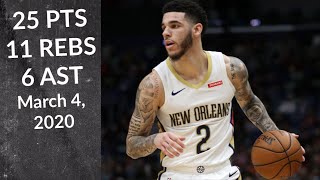 Lonzo Ball 25 PTS 11 REBS 6 AST | Pelicans vs Mavs | Full Highlights 3\/4\/2020