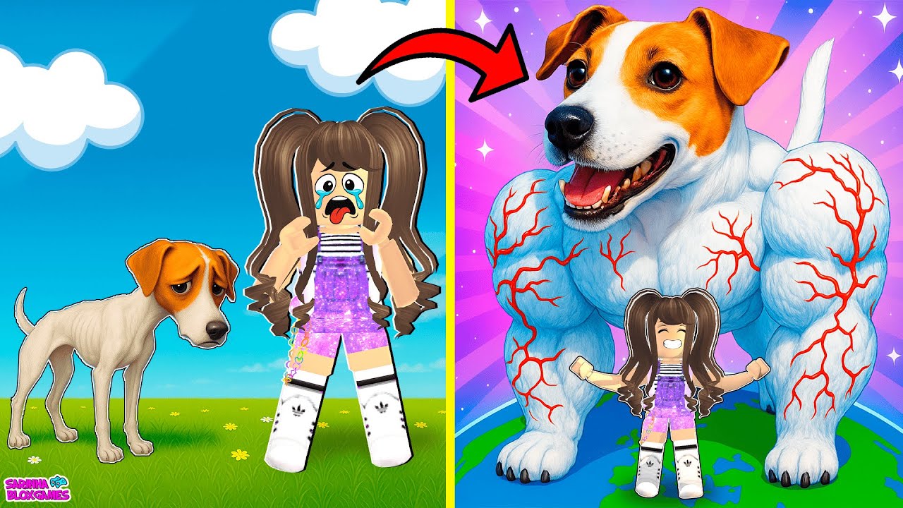 TREINEI O MEU CACHORRO E ELE FICOU SUPER FORTE E PODEROSO🐶 ROBLOX