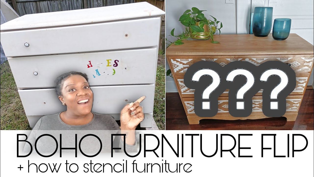 BOHO FURNITURE FLIP | TRASH TO TREASURE | HOW TO STENCIL FURNITURE
