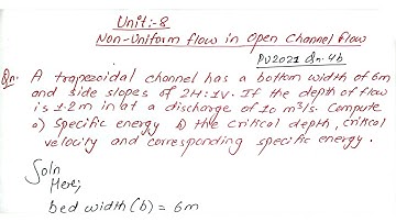 Unit:8 | Numerical | Non unifom flow in Open channel | BE/Diploma Civil | Prashant YT | Hydraulic