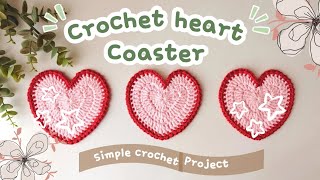 Crochet HEART COASTER step by step tutorial | Handmade by Nora 