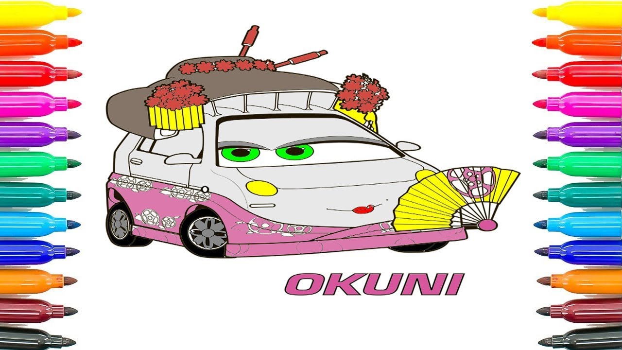 Download How To Draw Okuni Disney Pixar CARS 2 Okuni Coloring Pages For Kids Learn Funny Coloring Book ...