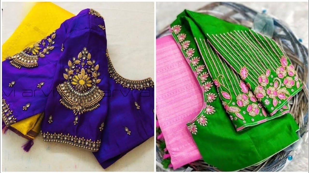 Simple aari work blouse designs images || aari work for beginners ...