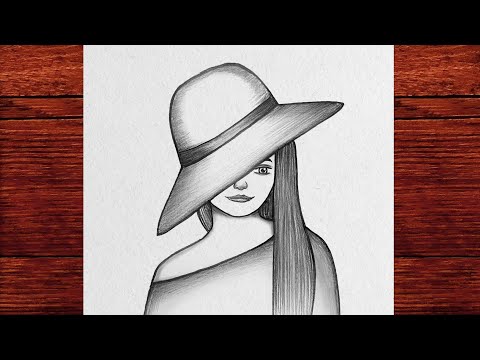 Kolay Karakalem Şapkalı Kız Çizimi - Kolay Yoldan Şapkalı Güzel Kız Çizimi - Very Easy Girl Drawing