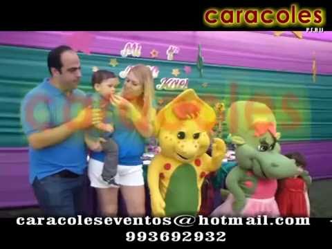 BARNEY Y SUS AMIGOS HABLA Y CANTA CON VOZ EN VIVO - caracoles LIMA PERÚ