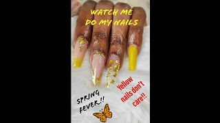 WATCH ME DO MY NAILS| Spring nails| Encapsulating gold foil and butterflies| Acrylic nails