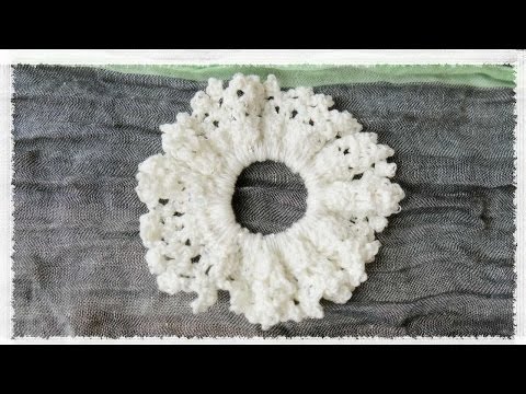 Handmade 割き布編みシュシュ lovely  一点物 Handmade 割き布編みシュシュ lovely snow 一点物