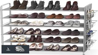 Simple Houseware 6 Tier Shoe Rack Storage Organizer w Side Hanging Bag Grey