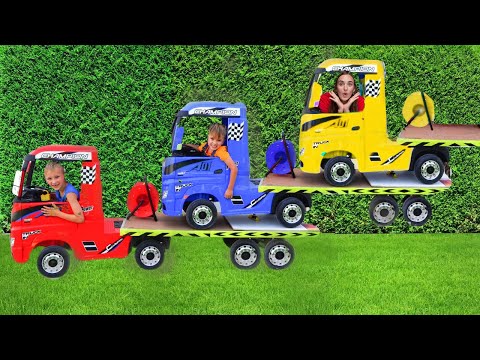 Niki ride on tow truck and play selling toy cars for kids