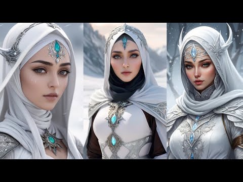 Beautiful fantasy Lady || She wears hijab standing in an icy field || gorgeous facial features Women