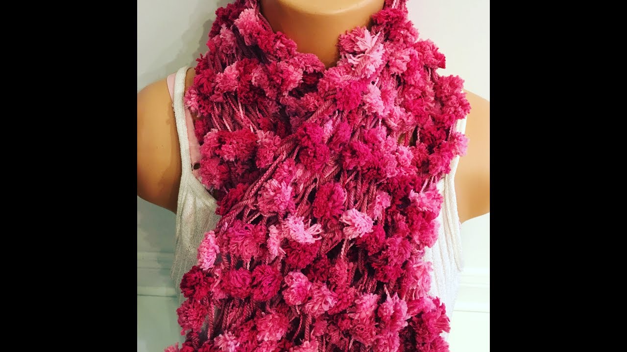 How to knit pom pom scarf YouTube