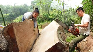 Use a saw to cut large pieces of wood to make tables and chairs (big wood) - Live with nature