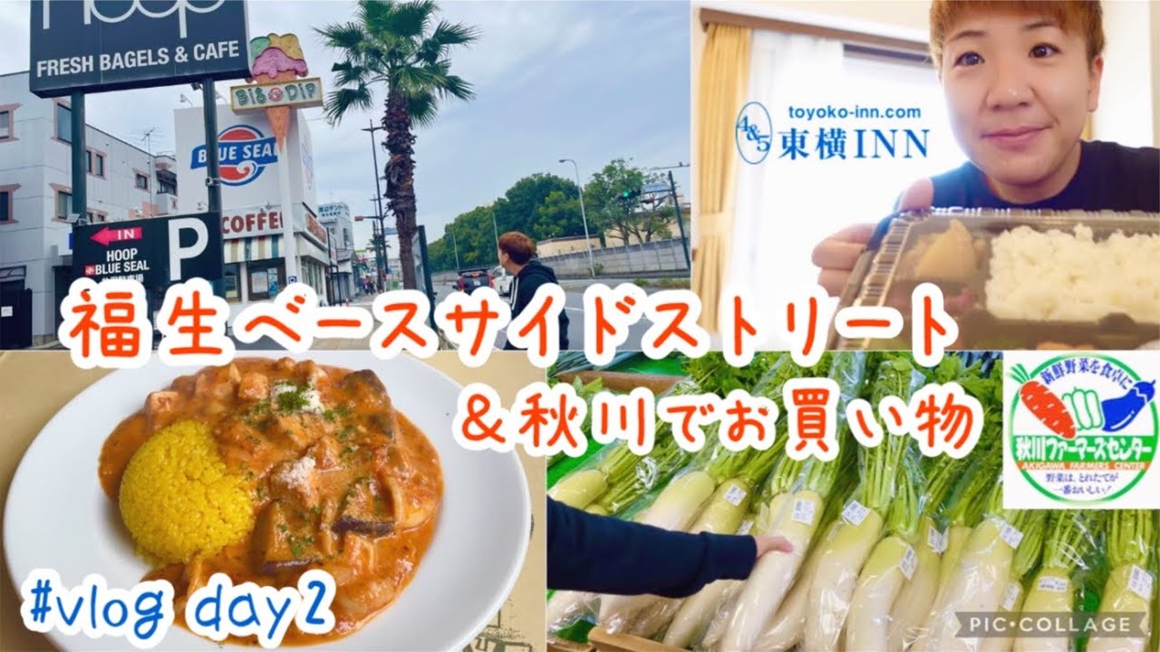 【vlog】福生ベースサイドストリート散歩＆秋川ファマーズセンターでお買い物！東横イン福生ビジネスホテル１泊 近場格安のんびり旅