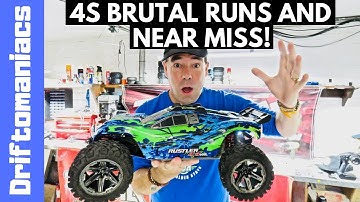 4S Traxxas Rustler 4x4 VXL Brutal Speed Runs & Near Miss