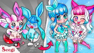 The Untold Story of Pokemon: Sylveon and Glaceon But HUMAN  PINK Vs BLUE Challenge | Seegi Channel