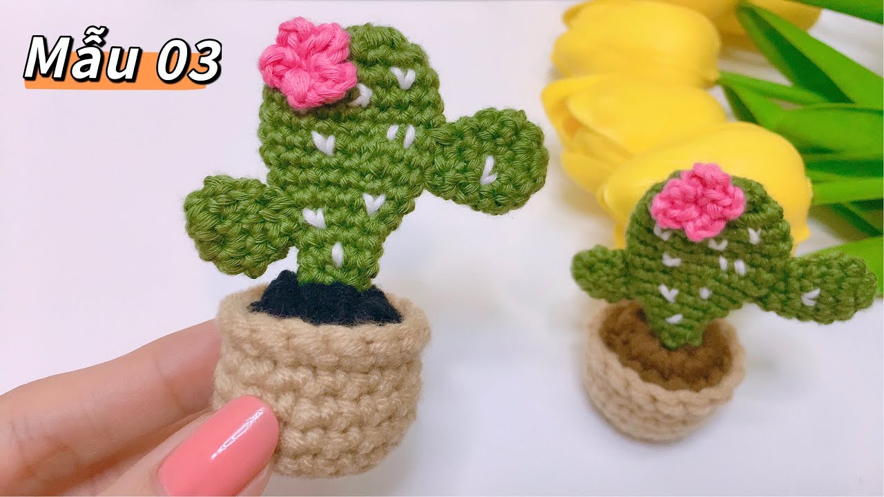 #36 - HD [ Eng Sub ] Móc Chậu Xương Rồng ( mẫu 3) / How to Crochet a Wool Cactus Pot?