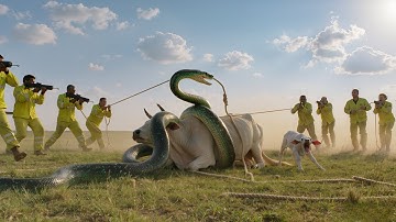 Brave Heroes Save Hyperactive Mother Cow from Giant Python’s Terrifying Attack