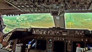 Boeing 747400 HongKong Landing  COCKPIT VIEW