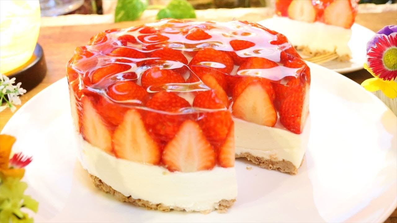 苺のレアチーズケーキの作り方・レシピ Non-Baked Cheesecake of