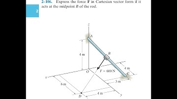 Statics 2.106 - How to Express the force F in Cartesian vector form at the midpoint B of the rod.