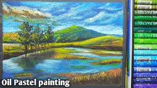 Oil pastel drawing|Mountain landscape oil pastel drawing|Oil pastel Scenery drawing |Fancy art screenshot 4