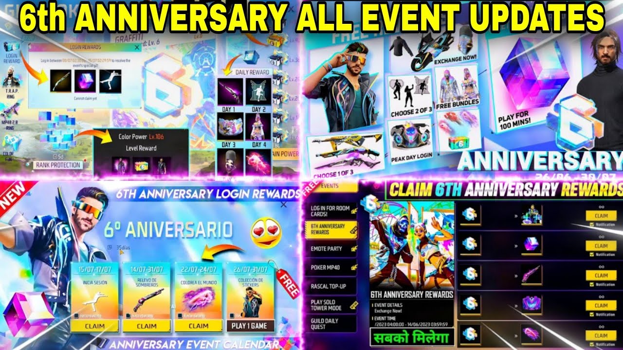 6th ANNIVERSARY ALL EVENT DETAILS 🤯🥳 | FREE FIRE NEW EVENT | FREE FIRE NEW EVENT UPDATES |