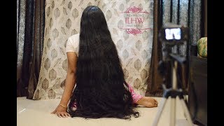 ILHW Rapunzel Ganga Sitting on a floor & Making Bun Drop & Self Hair Flaunting