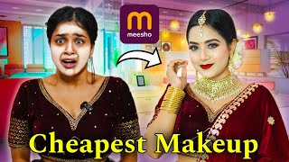 I did *Bridal* Makeup with MEESHO *Cheapest* Makeup 😱 *OMG Transformation*