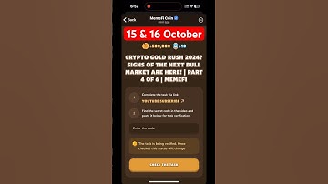 MemeFi YouTube video code today 15 & 16 October | MemeFi YouTube video secret code today | #crypto