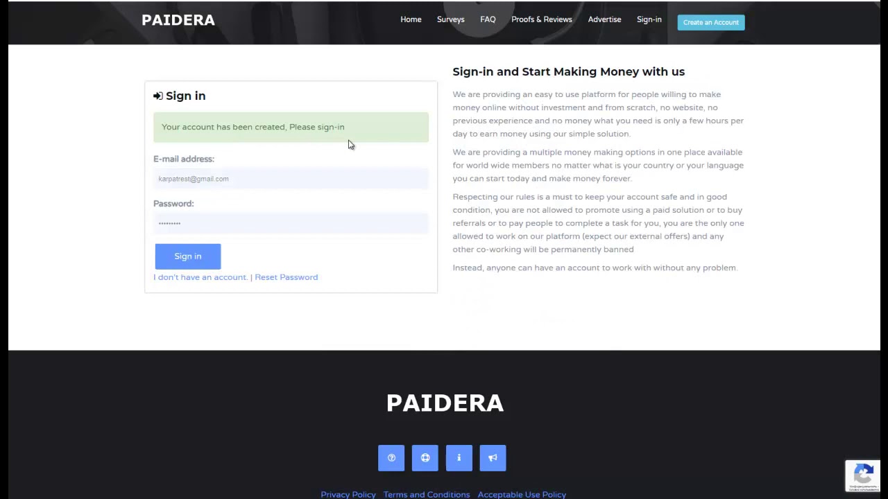 Paidera, Registration. Заработок без вложений.