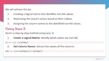 How to Assign Column Names to Non-NA Values in R Data Frames Using base R or tidyverse