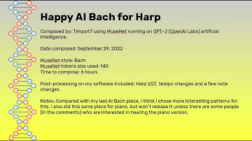 Happy AI Bach for Harp -- composed using MuseNet artificial intelligence by OpenAI.
